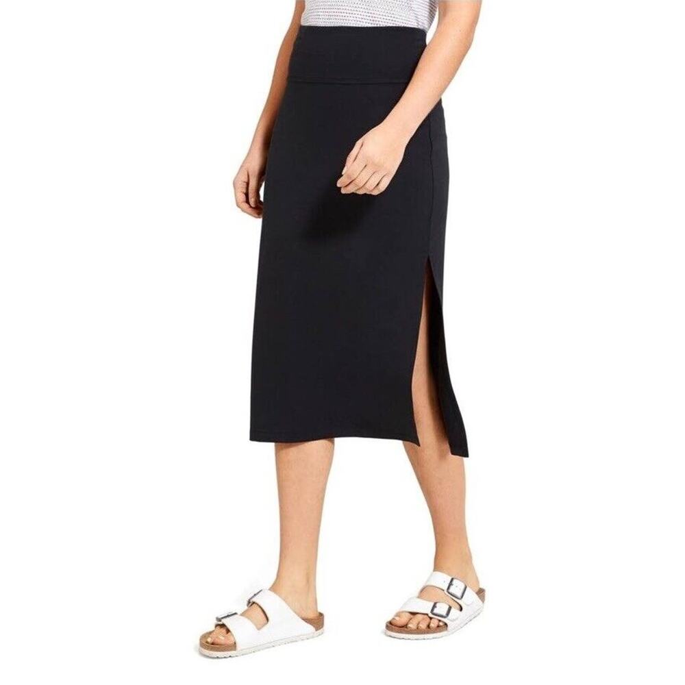 Athleta Skirt Women's Small Black White Stripes Oceana Midi Side Slit Activewear